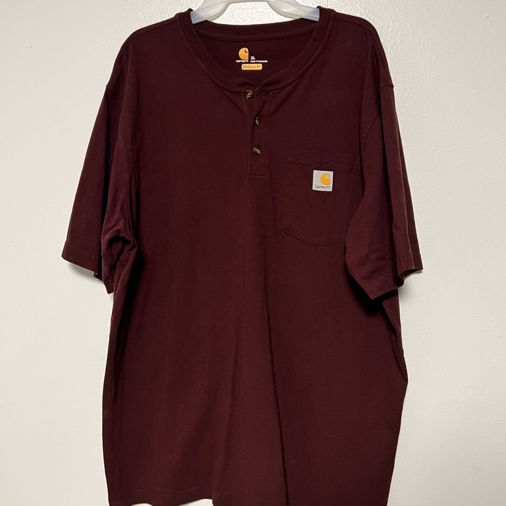 Carharrt Men Short Sleeve shirt Burgundy Red Original Fit 100% Cotton XL Regular